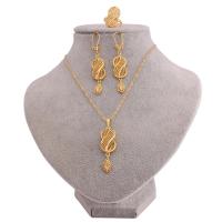 Brass Jewelry Set, finger ring & earring & necklace, 24K gold plated, three pieces & wedding gift & for woman, golden 