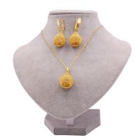 Brass Jewelry Set, earring & necklace, 24K gold plated, 2 pieces & wedding gift & for woman, golden 