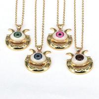 Evil Eye Jewelry Necklace, Brass, with Resin, gold color plated, micro pave cubic zirconia & for woman .72 Inch 