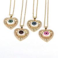 Evil Eye Jewelry Necklace, Brass, with Resin, gold color plated, micro pave cubic zirconia & for woman .72 Inch 