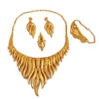 Fashion Zinc Alloy Jewelry Sets, finger ring & bracelet & earring & necklace, 24K gold plated, 4 pieces & wedding gift & for woman, golden 