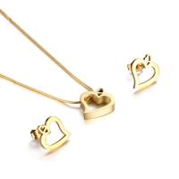 Fashion Stainless Steel Jewelry Sets, 316L Stainless Steel, Stud Earring & necklace, Heart, 2 pieces & fashion jewelry & for woman 12*14mm,13*16mm Approx 15.75 Inch 