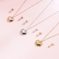 Fashion Stainless Steel Jewelry Sets, 304 Stainless Steel, Stud Earring & necklace, Heart, 2 pieces & fashion jewelry & for woman 4mm,20*20mm Approx 17.32 Inch 