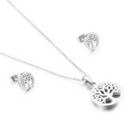 Fashion Stainless Steel Jewelry Sets, 304 Stainless Steel, Stud Earring & necklace, Tree, 2 pieces & fashion jewelry & for woman 18mm,10mm Approx 15.75 Inch 