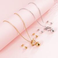 Fashion Stainless Steel Jewelry Sets, 304 Stainless Steel, Stud Earring & necklace, Vacuum Ion Plating, 2 pieces & fashion jewelry & for woman 6mm,12mm Approx 18.5 Inch 