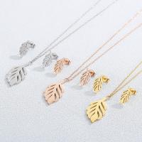 Fashion Stainless Steel Jewelry Sets, 304 Stainless Steel, Stud Earring & necklace, with 2.17inch,1.97inch extender chain, Leaf, 2 pieces & for woman Approx 16.14 Inch, Approx 15.75 Inch 