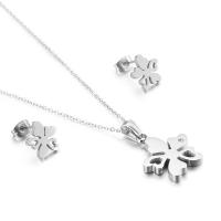 Cubic Zirconia Stainless Steel Jewelry Sets, 304 Stainless Steel, Stud Earring & necklace, Flower, 2 pieces & micro pave cubic zirconia & for woman 11*10mm,22*18mm Approx 15.75 Inch 