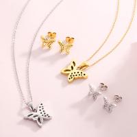 Fashion Stainless Steel Jewelry Sets, 304 Stainless Steel, Stud Earring & necklace, Butterfly, 2 pieces & fashion jewelry & for woman 11*9mm,18*14mm Approx 15.75 Inch 