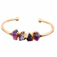 Brass Cuff Bangle, with Amethyst, plated, for woman, 65mm 