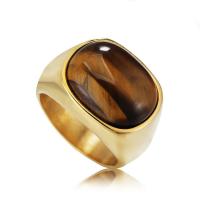Titanium Steel Finger Ring, with Tiger Eye, polished, fashion jewelry & for man 17mm 