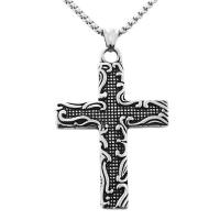 Titanium Steel Jewelry Necklace, Cross, polished, fashion jewelry & for man, silver color Approx 23.62 Inch 