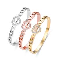 Titanium Steel Bangle, Heart, Vacuum Ion Plating, fashion jewelry & for woman & with rhinestone 13mm, Inner Approx 