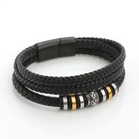 PU Leather Bracelet, with 316L Stainless Steel & Zinc Alloy, plated, fashion jewelry & multilayer & for man, black cm 