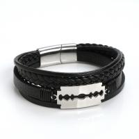 PU Leather Bracelet, with 316L Stainless Steel, Razor Blade, polished, fashion jewelry & multilayer & for man, black cm 