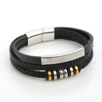 Microfiber PU Bracelet, with 316L Stainless Steel, Vacuum Ion Plating, fashion jewelry & multilayer & for man, black cm 