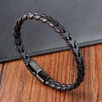 PU Leather Bracelet, with 304 Stainless Steel, black ionic, fashion jewelry & for man, black cm 