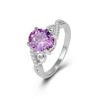 Zirkonia Messing Finger Ring, mit kubischer Zirkonia, oval, Platinfarbe platiniert, Modeschmuck & verschiedene Größen vorhanden & für Frau, violett, 8x10mm,6x2mm, Größe:6-10, verkauft von PC