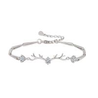 Cubic Zirconia Micro Pave Brass Bracelet, with 4cm extender chain, Antlers, platinum color plated, fashion jewelry & adjustable & micro pave cubic zirconia & for woman Approx 16.5 cm 