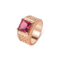 Латунное кольцо с стразами, Латунь, Квадратная форма, плакированный цветом розового золота, ювелирные изделия моды & Мужская & разный размер для выбора & со стразами, красный, 10mm,14mm, размер:6-10, продается PC