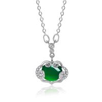Gemstone Necklaces, Brass, with Green Calcedony, with 5cm extender chain, platinum color plated, fashion jewelry & adjustable & micro pave cubic zirconia & for woman, green Approx 40 cm 