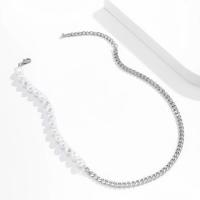 Collar de perlas de plástico, Perlas plásticas, con cadena de hierro, con 2.7inch extender cadena, chapado en color de plata, Joyería & para hombre, longitud:aproximado 17.7 Inch, Vendido por UD