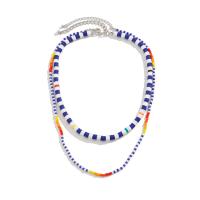Glass Seed Beads Necklace, Polymer Clay, with Seedbead, with 2.7inch extender chain, Double Layer & Bohemian style & for man Approx 15.7 Inch, Approx 19.7 Inch 