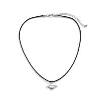 alliage de zinc collier, avec corde de cire, avec 2.7inch chaînes de rallonge, Placage de couleur argentée, bijoux de mode & pour homme Environ 15.7 pouce, Vendu par PC
