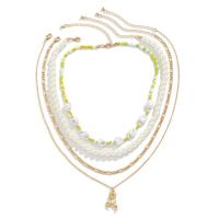 Fashion Multi Layer Necklace, Zinc Alloy, with Seedbead & Plastic Pearl, with 2.7inch extender chain, Deer, gold color plated, fashion jewelry & multilayer & for man Approx 15.7 Inch, Approx 19.7 Inch 