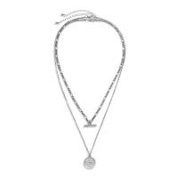 Fashion Multi Layer Necklace, Zinc Alloy, with 2.7inch extender chain, Flat Round, silver color plated, Double Layer & for man, 20mm Approx 19.6 Inch, Approx 23.6 Inch 