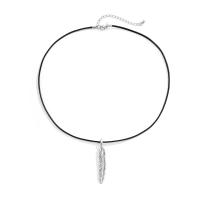 alliage de zinc collier, avec corde de cire, avec 2.7inch chaînes de rallonge, forme de plume, Placage, bijoux de mode & pour homme Environ 19.6 pouce, Vendu par PC