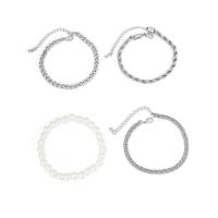 Iron Bracelet Set, with Plastic Pearl, with 2inch extender chain, silver color plated, French Rope Chain & 4 pieces & for man Approx 7 Inch 