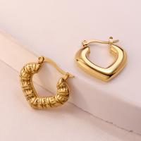 Stainless Steel Hoop Earring, 304 Stainless Steel, Heart, real gold plated, for woman & hollow, 24mm 