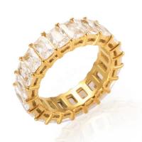 Cubic Zirconia anillo de dedo de acero inoxidable, acero inoxidable 304, chapado en oro real, diverso tamaño para la opción & micro arcilla de zirconia cúbica & para mujer, tamaño:6-8, Vendido por UD