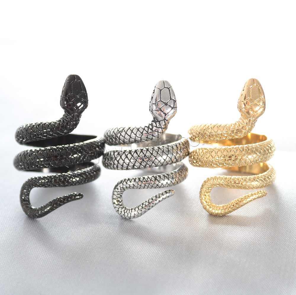 304 Stainless Steel Cuff Finger Ring, Snake, Vacuum Ion Plating, Unisex & different size for choice, more colors for choice, US Ring Size:7-13, Sold By PC
