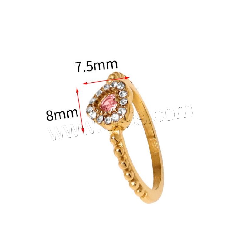Cubic Zirconia Stainless Steel Finger Ring, 304 Stainless Steel, Heart, 18K gold plated, different size for choice & micro pave cubic zirconia & for woman, more colors for choice, 8x7.5mm, US Ring Size:6-8, Sold By PC