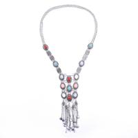 Zinc Alloy Sweater Chain Necklace, with turquoise, plated, folk style Approx 28.74 Inch 