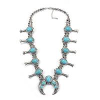 Zinc Alloy Sweater Chain Necklace, with turquoise, with 2.75 inch extender chain, plated, folk style, skyblue Approx 23.62 Inch 