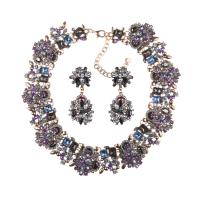 Rhinestone Zinc Alloy Jewelry Set, earring & necklace, plated, 2 pieces & for woman & with rhinestone Approx 16.92 Inch 