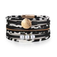 PU Leather Cord Bracelets, with Plastic Pearl & Zinc Alloy, multilayer & Unisex 26mm Approx 7.68 Inch 