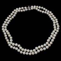 Freshwater Pearl Brass Necklace, with Brass, Double Layer & fashion jewelry & for woman, white, 7-8mm Approx 17-18 Inch 