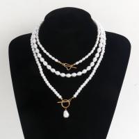 Mode-Multi-Layer-Halskette, Zinklegierung, mit ABS-Kunststoff-Perlen, goldfarben plattiert, drei Stücke & Modeschmuck & für Frau, weiß, 20mm, Länge:51 cm, verkauft von setzen