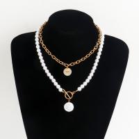 Plastic Pearl Necklace, Zinc Alloy, with ABS Plastic Pearl, gold color plated, 2 pieces & fashion jewelry & for woman, two different colored, 20mm cm 