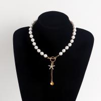 プラスチック真珠のネックレス, 亜鉛合金, とともに ABS 樹脂パール, ゴールドメッキ, ファッションジュエリー & 女性用 & ライン石のある, 無色, 65mm, 長さ:43 センチ, 売り手 ストランド