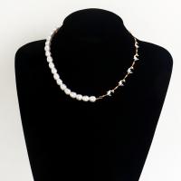 プラスチック真珠のネックレス, 亜鉛合金, とともに ABS 樹脂パール, とともに 5cm エクステンダチェーン, ゴールドメッキ, ファッションジュエリー & 悪い目のパターン & 女性用 & エナメル, 2色の異なる, 長さ:42 センチ, 売り手 ストランド