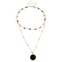 Evil Eye Jewelry Necklace, Zinc Alloy, with Acrylic, with 10cm extender chain, gold color plated, Double Layer & fashion jewelry & evil eye pattern & for woman & enamel, multi-colored, 30mm cm 