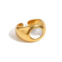 304 Stainless Steel Cuff Finger Ring, with Cats Eye, Vacuum Ion Plating, fashion jewelry & for woman, golden 