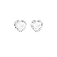Brass Stud Earring, Heart, plated, fashion jewelry & for woman, silver color 