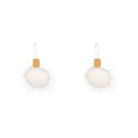 Fluffy Pom Pom Earrings, Zinc Alloy, with Wood, high quality plated, with fluffy ball & fashion jewelry & for woman, golden 