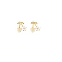 Boucles d'oreilles en laiton zircon cubique pavent, avec Oeil de chat, fade et jamais plaqué de haute qualité, bijoux de mode & pavé de micro zircon & pour femme, doré Vendu par paire