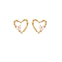 Zinc Alloy Rhinestone Stud Earring, Heart, plated, fashion jewelry & for woman & with rhinestone, golden 